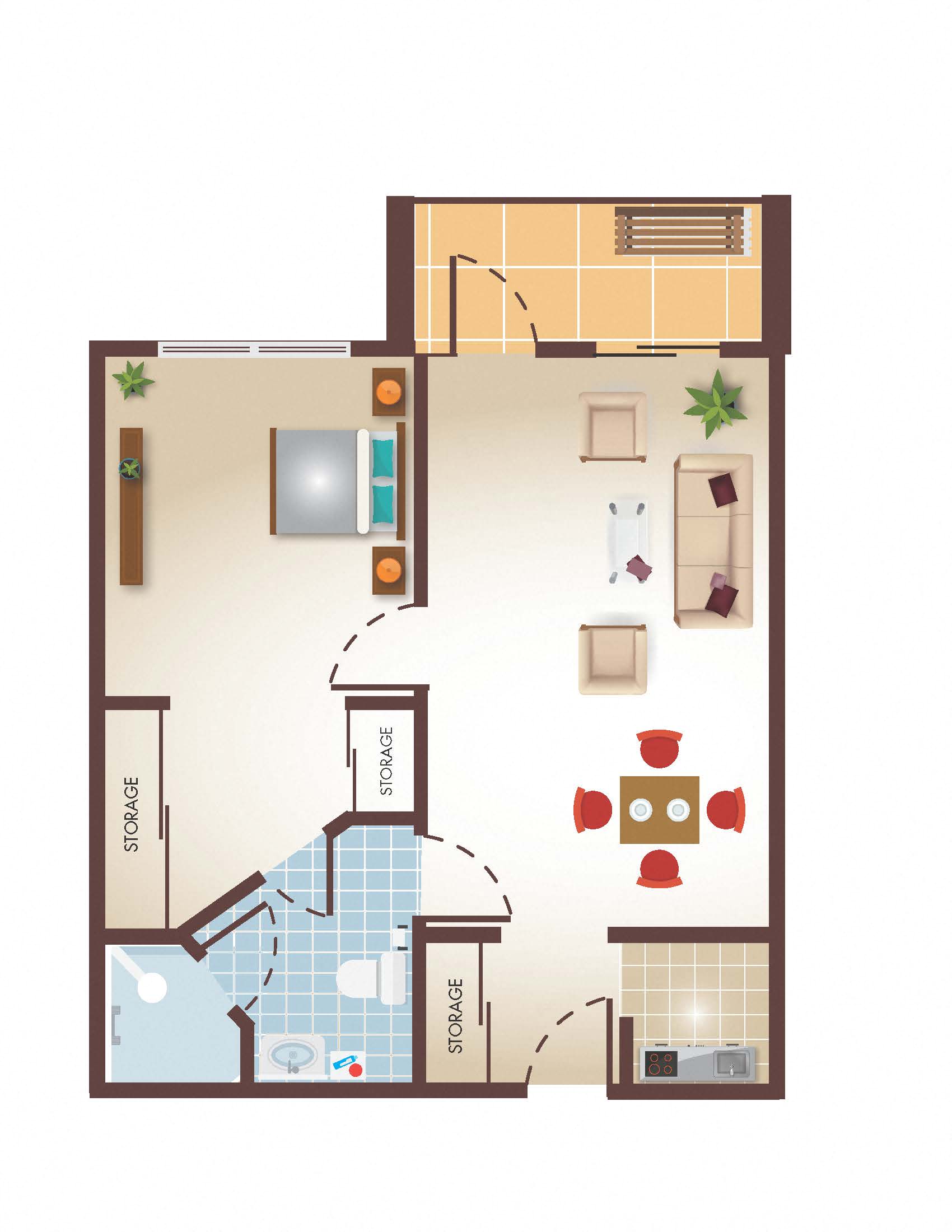 One Bedroom One Bathroom Floor Plan at Legacy Hills at Poway, California
